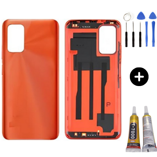 Redmi 9T Uyumlu Full Kasa Arka Pil Kapağı Turuncu + Montaj Seti