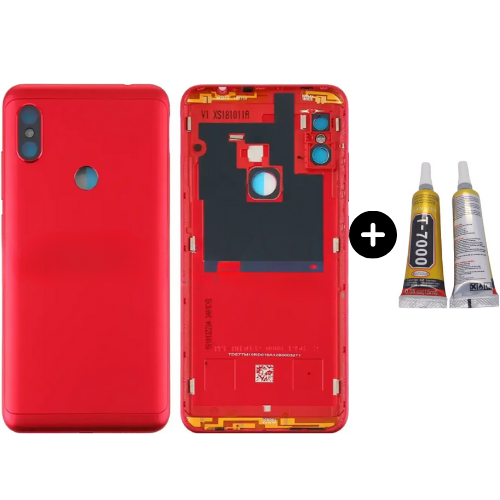 Redmi Note 6 Pro Uyumlu Full Kasa Arka Pil Kapağı Kırmızı + B7000