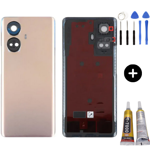 Realme 10 Pro Plus Uyumlu (Lensli) Arka Pil Kapağı Gold + Montaj Seti