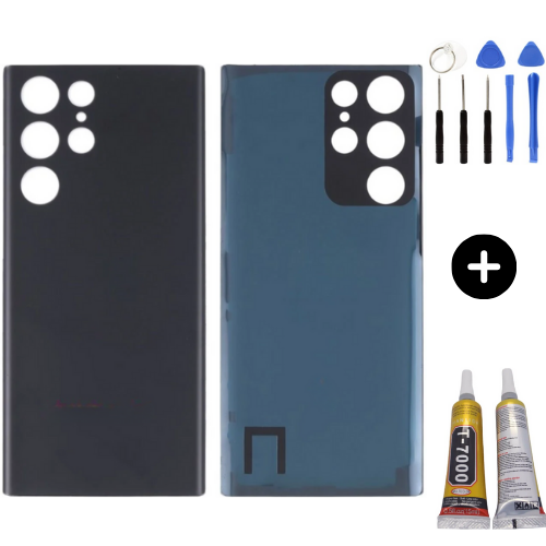 Samsung S22 Ultra SM-S908 Uyumlu Arka Pil Kapağı Siyah + Montaj Seti