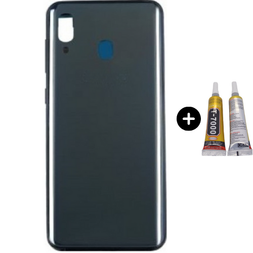 Samsung A20 SM-A205F Uyumlu Arka Pil Kapağı Siyah + B7000