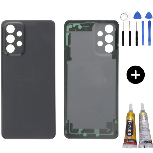 Samsung A23 SM-A235F Uyumlu Arka Pil Kapağı Siyah + Montaj Seti