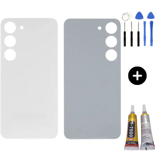 Samsung S23 Plus SM-S916 Uyumlu Arka Pil Kapağı Beyaz + Montaj Seti