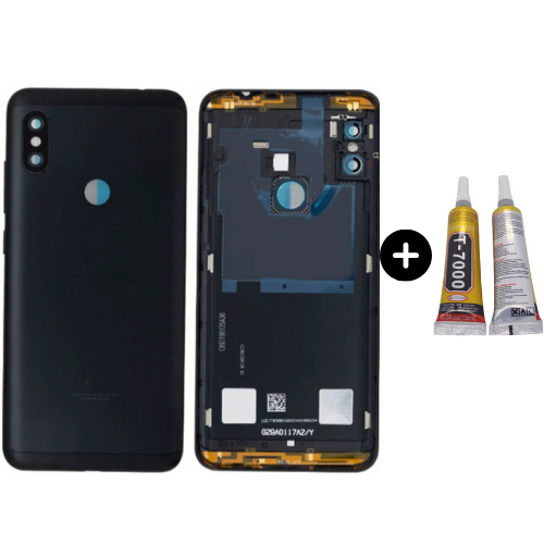 Redmi Note 6 Pro Uyumlu Full Kasa Arka Pil Kapağı Siyah + B7000