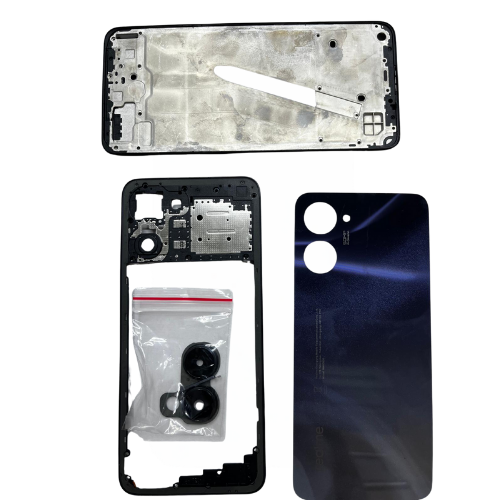 Realme 10 Uyumlu Arka Kapak Kasa + Ekran Çıtası Full Siyah