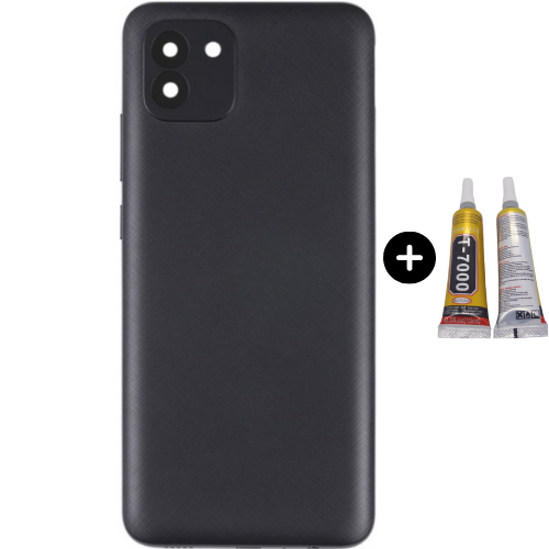 Samsung A03 SM-A035F Uyumlu Arka Pil Kapağı Siyah + B7000