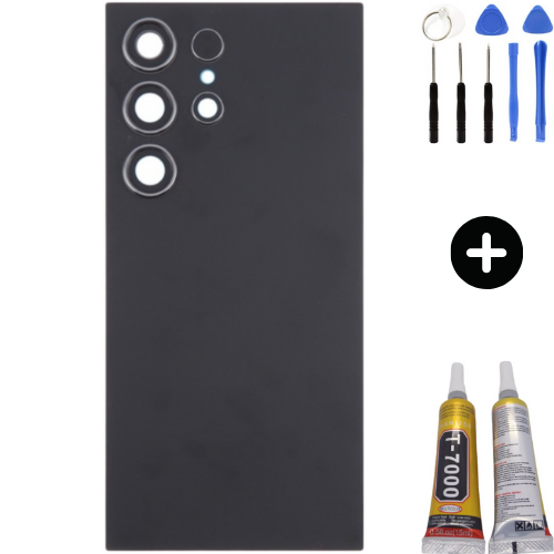 Samsung S24 Ultra SM-S926 Uyumlu Arka Pil Kapağı Siyah + Montaj Seti