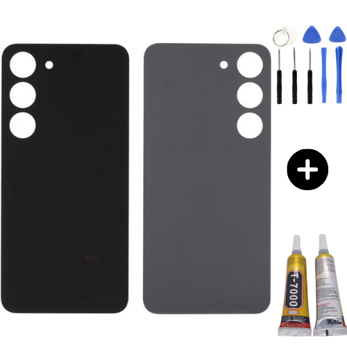Samsung S23 Plus SM-S916 Uyumlu Arka Pil Kapağı Siyah + Montaj Seti