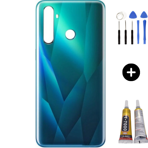 Realme 5 Pro Uyumlu Arka Pil Kapağı Yesil + Montaj Seti