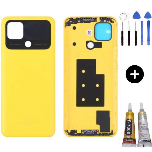 Xiaomi Poco Pocophone C40 Uyumlu Full Kasa Arka Pil Kapağı Sarı + Montaj Seti