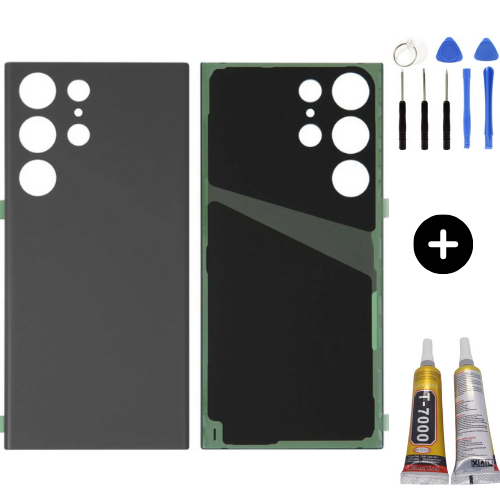 Samsung S23 Ultra SM-S918 Uyumlu Arka Pil Kapağı Siyah + Montaj Seti