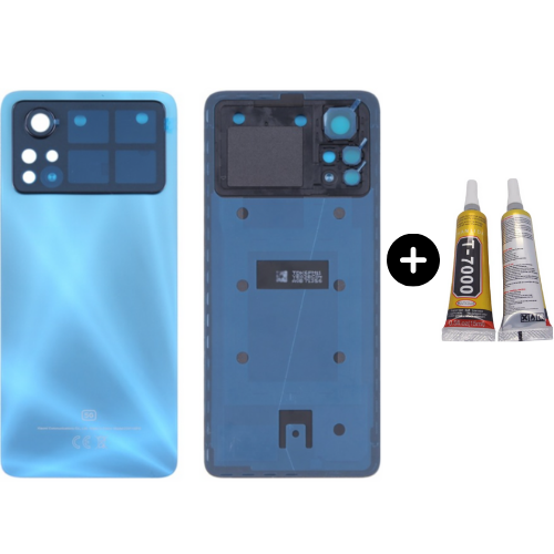 Xiaomi Poco Pocophone X4 Pro Uyumlu Kamera Camlı Arka Pil Kapağı Mavi + B7000