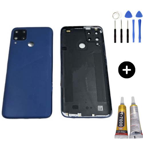 Realme C15 Uyumlu Full Kasa Arka Pil Kapağı Mavi + Montaj Seti