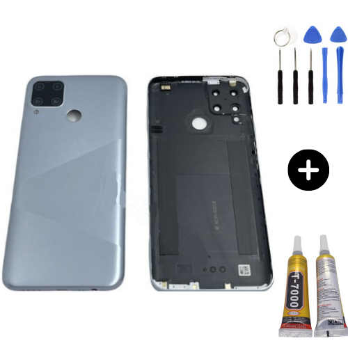 Realme C15 Uyumlu Full Kasa Arka Pil Kapağı Siyah + Montaj Seti