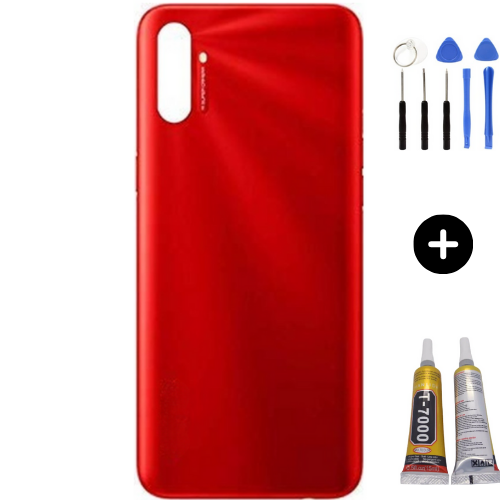Realme C3İ Uyumlu Full Kasa Arka Pil Kapağı Kırmızı + Montaj Seti