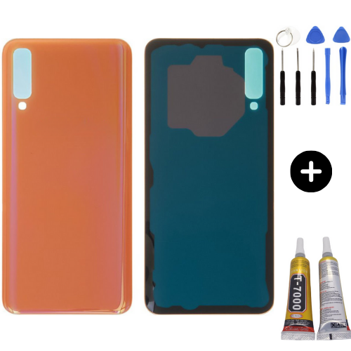 Samsung A50 SM-A505 Uyumlu Arka Pil Kapağı Turuncu + Montaj Seti