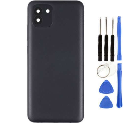 Samsung A03 SM-A035F Uyumlu Arka Pil Kapağı Siyah + Tamir Seti