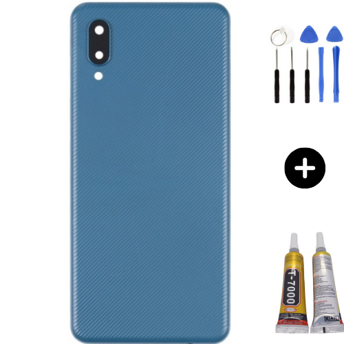 Samsung A02 SM-A022F Uyumlu Arka Pil Kapağı Mavi + Montaj Seti