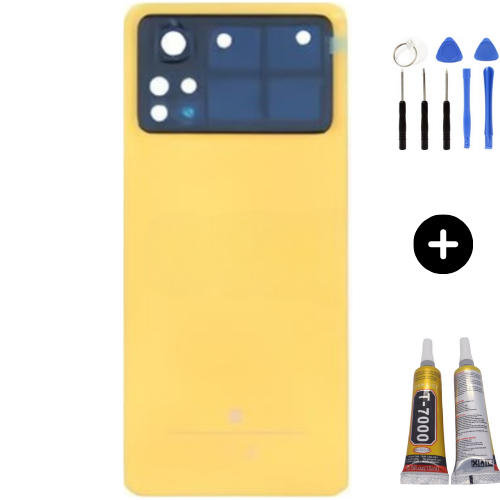 Xiaomi Poco Pocophone X4 Pro Uyumlu Kamera Camlı Arka Pil Kapağı Sarı + Montaj Seti