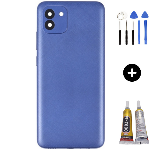 Samsung A03 SM-A035F Uyumlu Arka Pil Kapağı Mavi + Montaj Seti