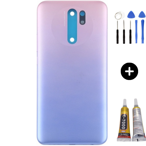 Redmi 9 Uyumlu Full Kasa Arka Pil Kapağı Mor + Montaj Seti