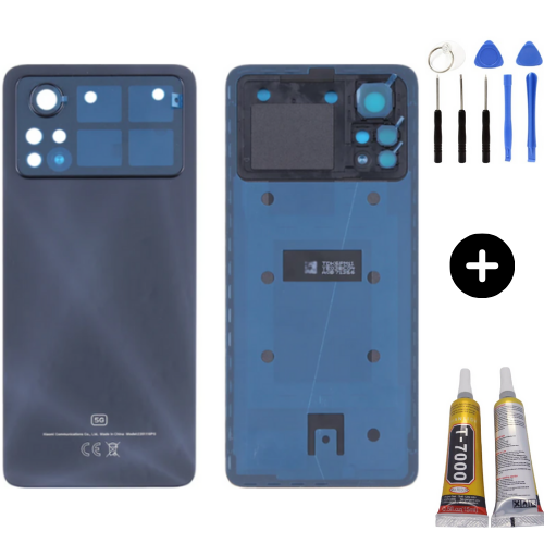 Xiaomi Poco Pocophone X4 Pro 5G Uyumlu Kamera Camlı Arka Pil Kapağı Siyah + Montaj Seti