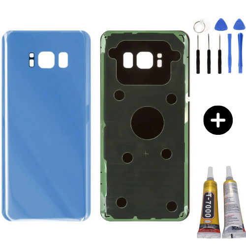 Samsung S8 Plus SM-G955 Uyumlu Arka Pil Kapağı Mavi + Montaj Seti