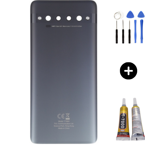 TCL 10 Pro Uyumlu Arka Pil Kapağı Siyah + Montaj Seti