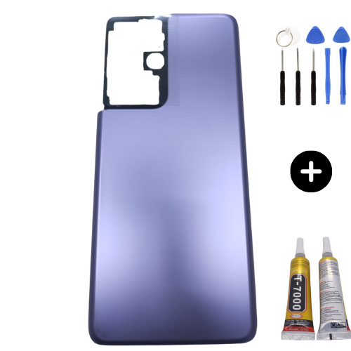 Samsung S21 Ultra SM-G998 Uyumlu Arka Pil Kapağı Mavi + Montaj Seti