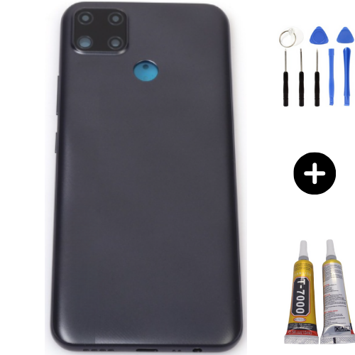 Oppo C25 2021 Uyumlu Full Kasa Arka Kapak Siyah + Montaj Seti