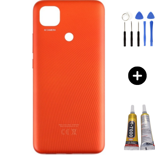 Redmi 9C Uyumlu Full Kasa Arka Pil Kapağı Turuncu + Montaj Seti