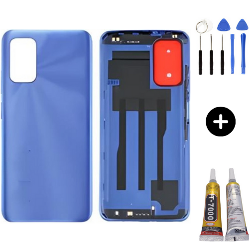 Redmi 9T Uyumlu Full Kasa Arka Pil Kapağı Mavi + Montaj Seti