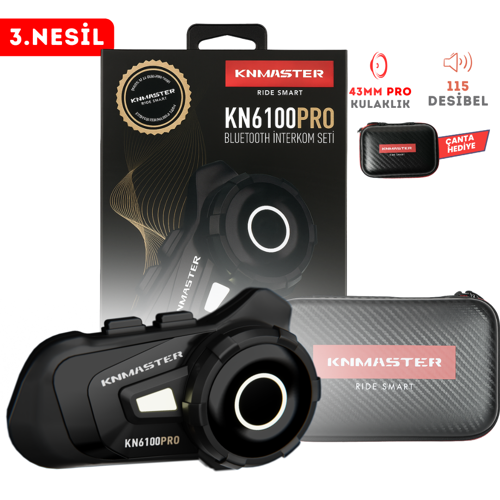 Kn6100 Pro Motosiklet Kask Interkom Bluetooth Intercom Kulaklık Seti Siyah Çanta Hediyeli