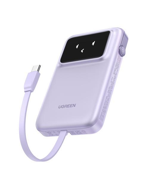Uno Dahili Kablolu 10.000 mAh 30W Hızlı Şarj Powerbank, Mor, 35604B