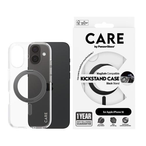 CARE by PanzerGlass Feature iPhone 16 MagSafe Uyumlu Şeffaf Siyah Ayaklı Telefon Kılıfı 