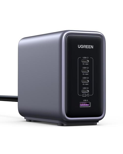 Nexode 300W GaN 5 Portlu Hızlı Şarj Cihazı İstasyonu, 4xUSB-C, 1xUSB-A, Gri, 90903B