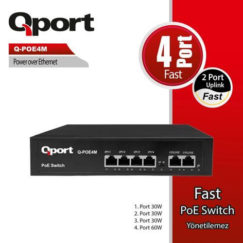 Q-poe4m 4 Port 10/100 + 2 Port 10/100 Uplınk Poe Swıtch