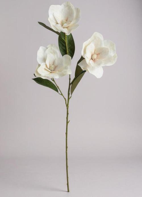 Yapay Çiçek Pastel Ekru Manolya Islak Doku 3 Kafalı Uzun Dal Çiçek Flowers 80cm