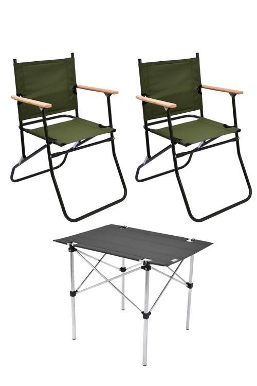 2 Adet 120 Kg kapasiteli Katlanır Kamp Sandalyesi ve 50x70 Kamp Masası Seti-2-AS-5070