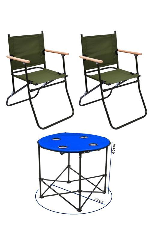 2 Adet 120 Kg kapasiteli Katlanır Kamp Sandalyesi ve Yuvarlak Kamp Masası-2-M-Y
