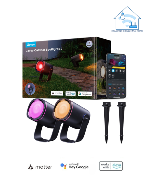 RGBICWW Dış Mekan Spot Aydınlatma - 2'li Paket