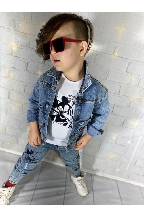MICKEY BASKILI UZUN KOLLU ERKEK ÇOCUK KOT KOMBİN
