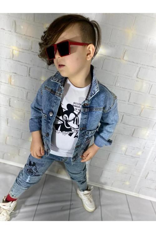 MICKEY BASKILI UZUN KOLLU ERKEK ÇOCUK KOT KOMBİN