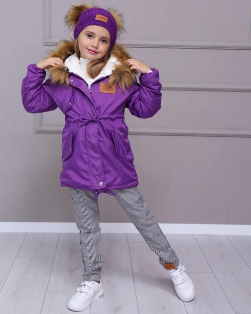 KIZ ÇOCUK TAK ÇIKAR İTHAL KÜRKLÜ KAPİŞONLU BEL AYARLAMALI LASTİKLİ MONT ÇİFT PONPONLU BERE EKOSE PANTOLON 3LU KOMBİN