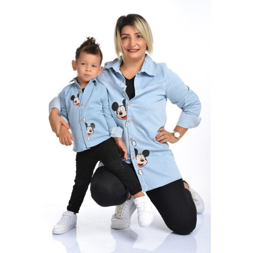 ANNE OĞUL MICKEY BASKILI TUNİK KOT GÖMLEK
