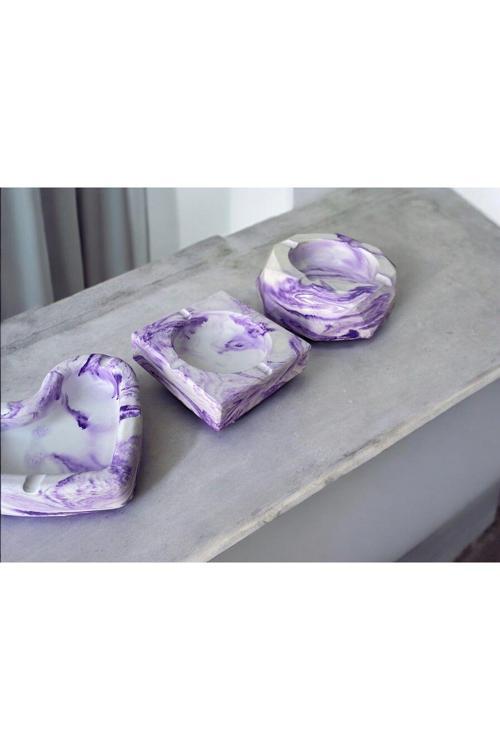 Mermer Desenli Dekoratif Küllük Kül Tablası 3'lü Set Mor