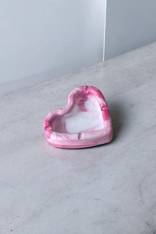 Mermer Desenli Kalpli Dekoratif Küllük Kül Tablası Pembe
