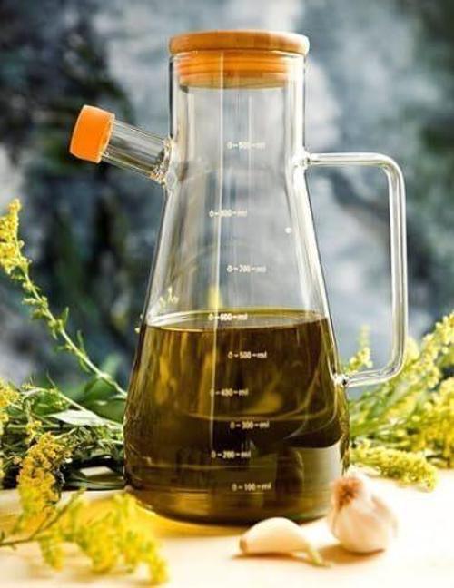 900ml Borosilikat Cam Master Chef Model Yağdanlık [Bambu Kapaklı]