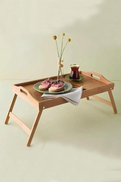 Mien Katlanır Ayaklı Bambu Yatak Koltuk Servis Keyif Tepsisi 30x50 Cm