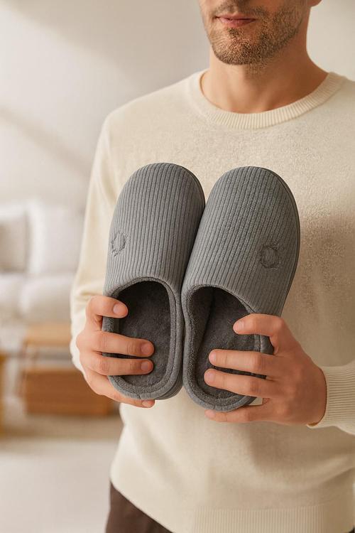 VELVET Erkek Ev Terliği Ses Yapmayan Taban Yünlü Terlik